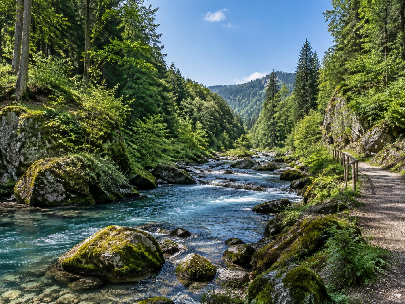 Naturraum an der Wehra mit Wald und Wanderweg